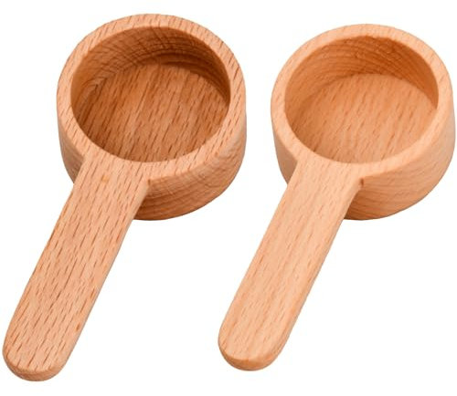 Wisebom 2 Pièce Cuillère à Café en Bois, Cuillère à Mesurer en Bois Cuillère Doseuse à Café Cuillère à Mesurer-8g,20ml pour Mesurer le Café Lait en Poudre Farine Feuille de Thé (Hêtre)