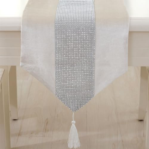 Odot Einfarbig Tischläufer Samt Tischläufer, Herbstliche Dekoration Tischläufer Mit Quasten, Tischläufer für Weihnachtstag Deko und Party Zubehör (32x250cm,Beige)