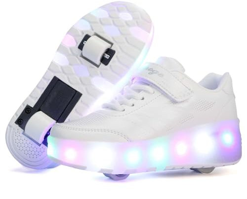 HUSKSWARE Kinder Sneaker Jungen Mädchen Sneaker 2 Räder Party Geburtstag Weihnachten, Weiß 33