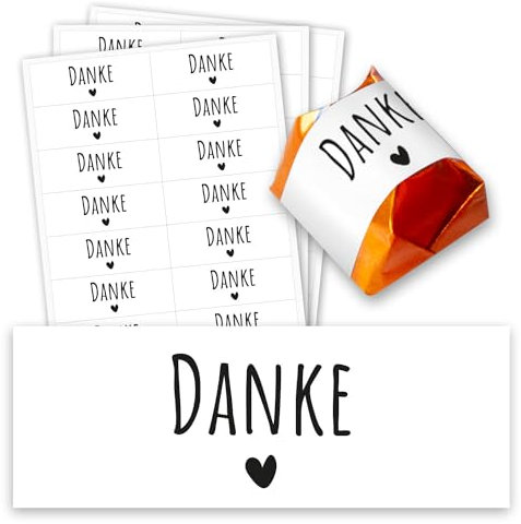 60er Aufkleber-Set Danke - Gastgeschenk Sticker passend für Küsschen I Herz I dv1355