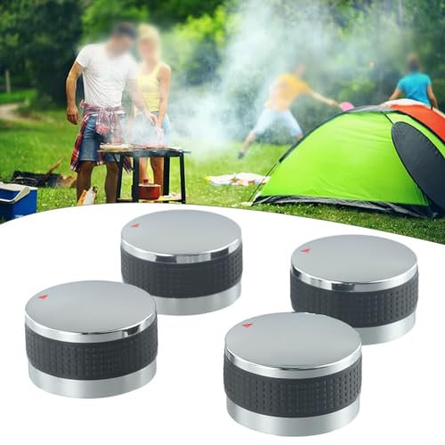 4 x Gaskocher-Drehknöpfe, Ersatz für Gasgrill-Regler mit rutschfestem Silikonring, geeignet für Multifunktionsgrills (50 mm)