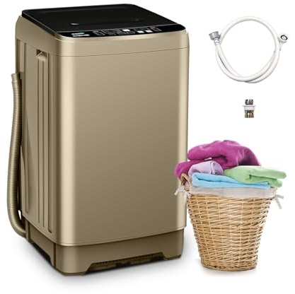 Maine Portable Washing Machine, Top Load, Gold, 17lbs, Full-Automatic, Low Noise, Energy Efficient, 10 Programs, Drain Pump, Compact, Residential