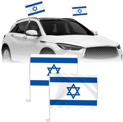 2PC Israel Flagge für Auto, 45x30 cm, Autofahne mit Kunststoffmast EM 2024 Autofahnen Adler Autoflagge Deutschland Auto Autofahne Fahne Flagge Deutschland Fanartikel für Fußball (Israel)