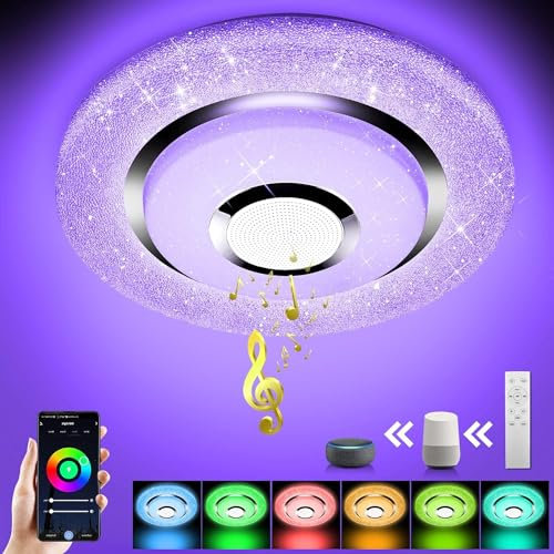 OTREN LED Deckenleuchte Dimmbar mit Bluetooth Lautsprecher, Deckenlampe Farbwechsel mit Fernsteuerung und APP-Steuerung, 3600LM Wifi Lampe für Schlafzimmer, Kompatibel mit Alexa Google Home, Ø30CM
