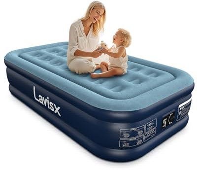 Lavisx Colchón de aire individual con bomba integrada para invitados y hogar, colchón inflable de 16 pulgadas de alto con bolsa de transporte, colchón inflable que se infla y desinfla rápidamente en 3