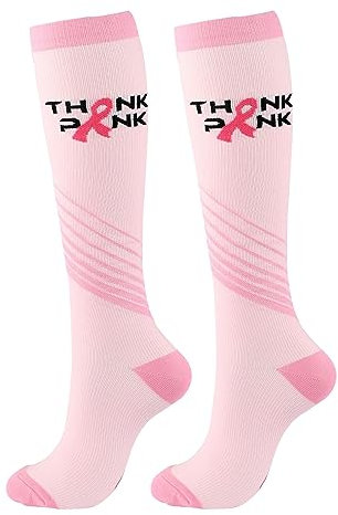 Générique Chaussettes de Compression de Course à Pied Unisexes à Coloré, Octobre de Sensibilisation Cancer du Sein Chaussettes Antidérapantes, Rose Ruban Imprimées Socks (Pink, L)