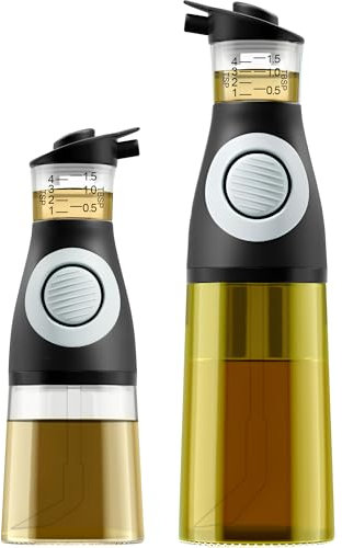 Set dispenser per olio e aceto, dispenser per olio d'oliva antigoccia, con misurino integrato, dispenser in vetro per cucina, cucina, condimenti per insalata e preparazione dei pasti, 2 bottiglie