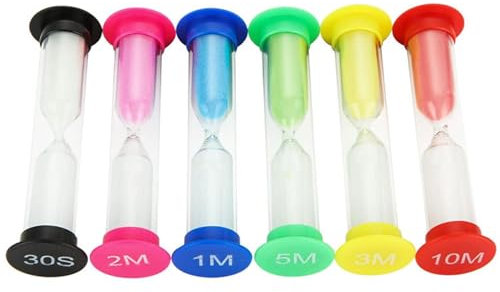 Lot de 6 sabliers colorés - Large gamme de 30 secondes à 10 minutes - Pour cuisine, étude, exercice, jeu