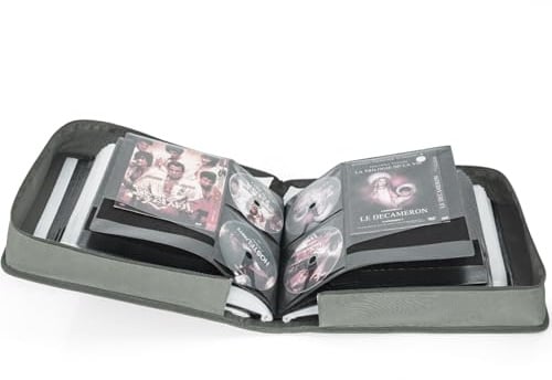 AKOZLIN DVD CD Aufbewahrungsbox, 200 Disk-Einheiten, 100 Booklet-Taschen | Extra breite Titelblätter, Tragbarer Binderhalter, Brieftasche, Schützende Film-Medien-Aufbewahrung