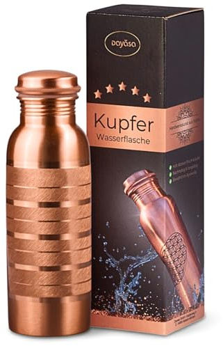 DAYASA Kupferflasche 650 ml - Ayurveda Kupfertrinkflasche aus 99% reinem Kupfer | lebensmittelecht (Modell Jaipur 650 ml)