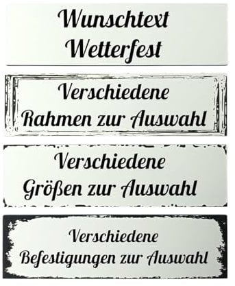 Wetterfestes Wunschtext Schild zum selbst gestalten personalisiert für draußen 20 bis 59 cm (Weiß/Schwarz)
