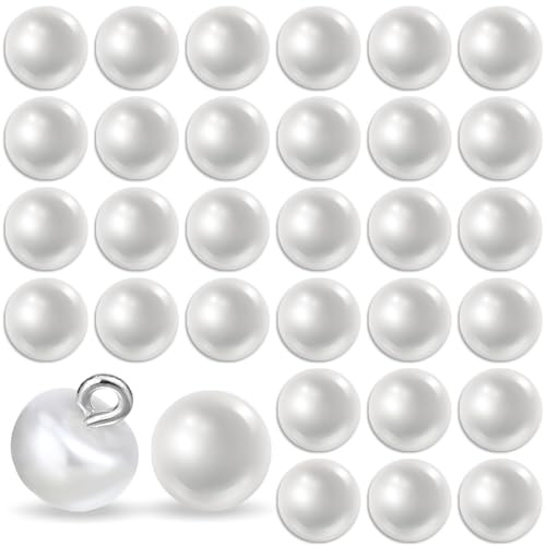 Aeaocvo 30 botones de perlas para ropa, coser perlas, botones de costura de 10 mm, botones decorativos de perlas blancas para vestidos de novia, camisas, joyas, manualidades, botones de costura de