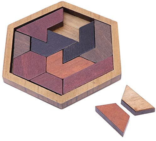 Toyvian Sechseckiges Holzpuzzle Russische Holzblöcke Tangram-Puzzle Denksportaufgaben Geometrische Puzzleblöcke Russische Blöcke Logik Iq-Stiel Montessori Für Alle Altersgruppen