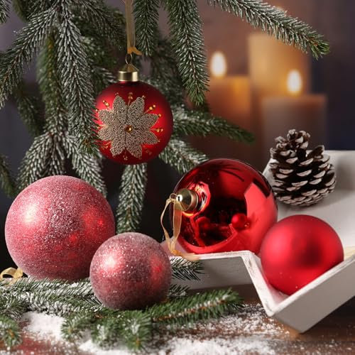 Christbaumkugel Weihnachtskugel Glas glänzend matt glitzernd 12 St. (Rot)