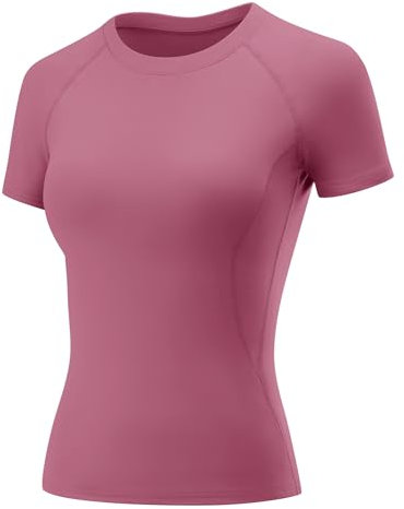 Rapbin T-Shirts für Damen Sport Top Gym Oberteil Yoga Rundhals Leicht Atmungsaktiv Sportshirt Workout Running Funktionsshirt Sommer Fitness Laufshirt Graurosa S