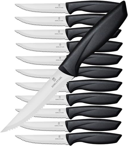 targzier Set di 12 coltelli da bistecca, coltello da cucina professionale, coltello da bistecca seghettato in acciaio inox, coltello da tavola resistente, coltello da cucina in argento.