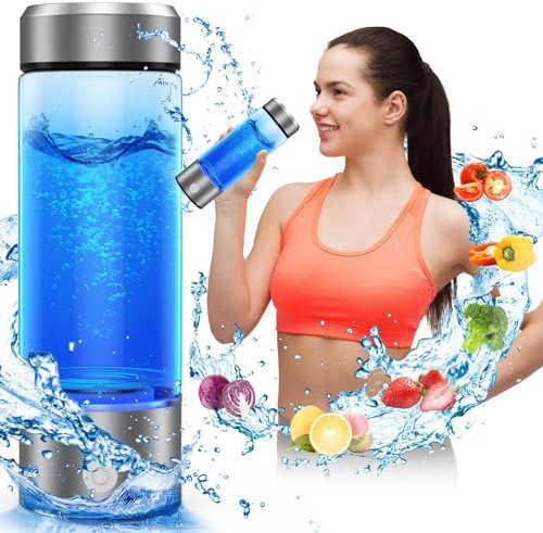 Roylvan Maker Maschine Wasserstoff Wasser Tragbarer, 450ml Wiederaufladbarer, Wasserstoff Wasserflasche Verbesserung der Wasserqualität in 3 Minuten Wasserstoff Wasserflasche für Haus Büro, Silber