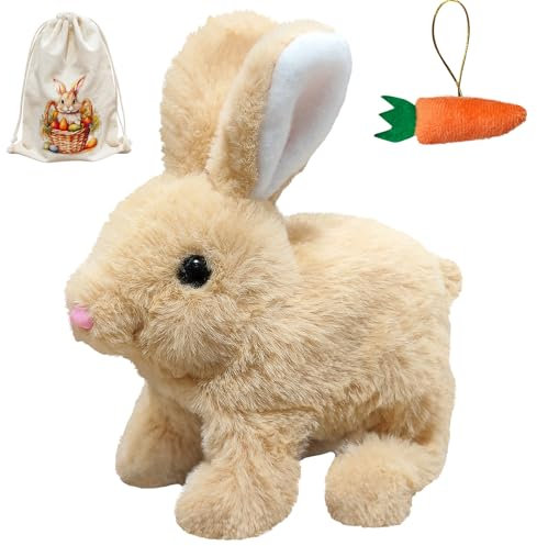 donciety interaktives Kaninchen Spielzeug, Bunny Realistisches Kaninchen, Realistisches Hasenspielzeug Kuscheltier Hase Hüpfendes Kaninchen My Realistic Toy für Kinder (Gelb)