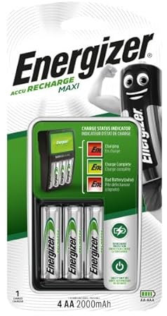 Energizer - Chargeur Maxi avec capacité de 4 Piles AA et AAA, 2000 mAh, avec indicateur de Charge, arrêt Automatique pour éviter la Surcharge