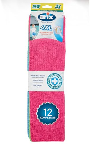 Arix | 48 Microfribre XXL Colorate con Trattamento Antibatterico, 38x36 cm, Panno in Microfibra Multiuso Potere Extra Pulente, Adatto a Tutte le Superfici - 12 Confezioni