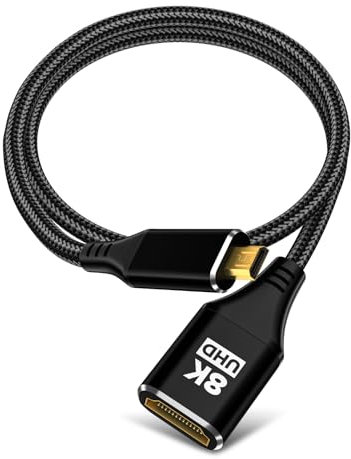 KOMGILK 8K Micro HDMI to HDMI Adapter 1.5Ft, Micro HDMI Male to HDMI Female Cable with 8K@60Hz, 4K@120Hz HDR 3D 48Gbps High Speed, Compatible with DSLR,Projector, Tablet, Graphics Card,Camcorder