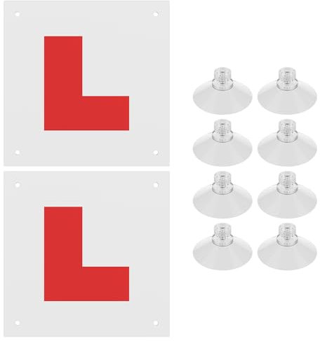 Pack of 2 Fully Magnetic L Plates for Car UK,Learner Plates Magnetic for Inside Car Window with 8 Suction Cups,Reflect Light When Driving at Night