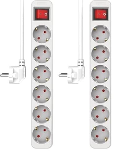 ELRO ES106 6-Fach Steckdosenleiste mit Schalter und 1,5m Kabel – Kindersicherung – Schukostecker – max. 3680 W – TÜV-geprüft - Weiß (Packung mit 2)