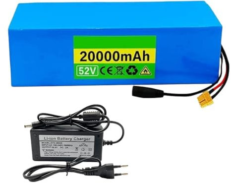 GNIUBBDB Batterie Lithium-ION 52 V 20 Ah pour vélo électrique avec Chargeur 58,8 V 2 A, 14S5P, BMS intégré pour Moteur 250 W, 300 W, 350 W, 500 W, 750 W, 1 000 W XT60 Plug+T Plug