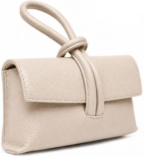 LeahWard Women’s Genuine Leather Crossbody Bag, Loop Knot Handle Clutch, Small Designer Style Shoulder Handbag with Strap