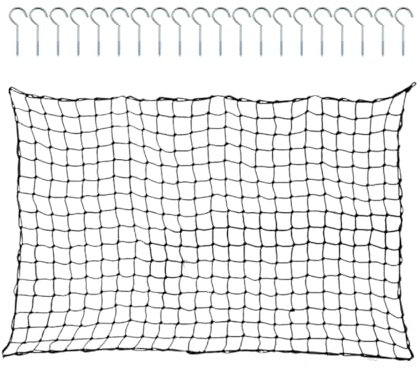 Pool Toy Storage Net, Large Mesh Organizer, Heavy Duty Storage Bag Black Design, Wall-Mount Netting with 20 Screw Hooks, for Inflatable Rafts, Beach Balls, Swim Chairs, Float Toys