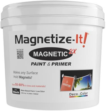 Magnetize-It! Pintura magnética para pared/tiza (base de agua), color negro, 4 l, 4000 ml, adherencia extra decorativa, duradera y sostenible, color interior de uso general 