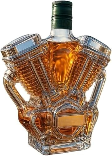 Whiskey Bottle,3D Motorcycle Engine Design Decanter,Motorcycle-Themed Glass Bottle,Novelty Mechanical Themed Whisk ey Bottles, Handmade Vintage Motorcycle Lover Gift (B)