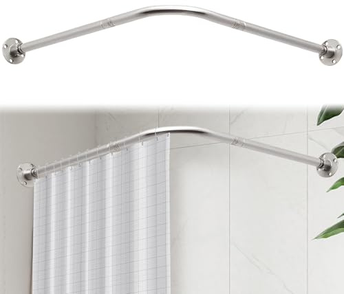 Asta per Tenda Doccia L Forma,68-138cm x 68-138cm Regolabile Bastone Tenda Doccia Angolare in Acciaio Inox,Tubo Tenda Doccia per Vasca da Bagno Spogliatoio Armadio