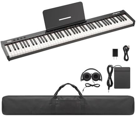 88-Key Portable Digital Piano with Semi-Weighted Keyboard, USB MIDI, Bluetooth, 10-Hour Battery, 129 Tones & 128 Rhythms – Ideal for Beginners and Professionals