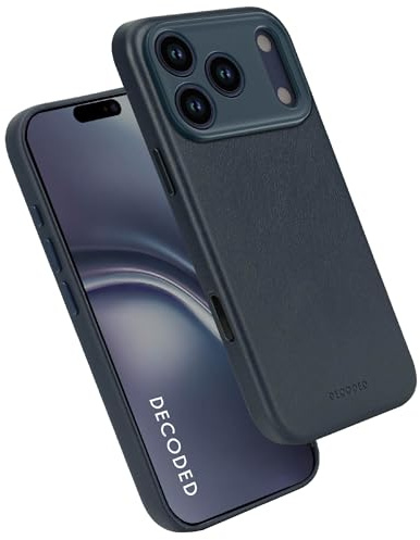 Decoded Lederhülle für iPhone 17 Pro, Premium ECCO Leder, MagSafe Kompatibel, Vollständiger Kameraschutz, Metalltasten, Stoßfest, Kratzfest, Glas Kamera Taste, Marineblau