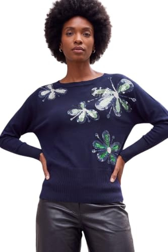 Roman Originals Women Diamante Embellished Jumper Ladies Sparkly Sequin Sweater Batwing Autumn Winter Knit Knitwear Glittery Shiny Casual Evening Going Out Party