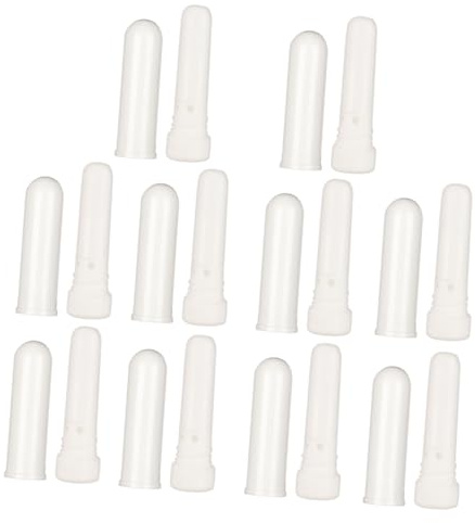 TOBBOMEY 10 Stück Weiße Naseninhalatoren aus Kunststoff Nachfüllbare Aromatherapie Sticks mit Sicherer Kappenfixierung Tragbare Inhalationsröhrchen für Ätherische Öle für Reisen und Alltag