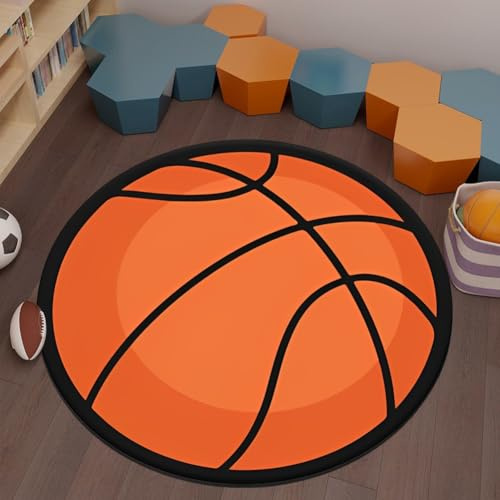 JynxtoyZeal Basketball Teppich,Runder Ballteppich, Basketball für Kinderzimmer,Bodenmatte, Schlafzimmer, Wohnzimmer, Teppich, Raumteppich(60×60cm)