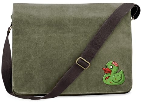 Huuraa Umhängetasche Quietscheente Zombie Gummiente Halloween 14 Liter Military Green Canvas Laptoptasche Geschenkidee