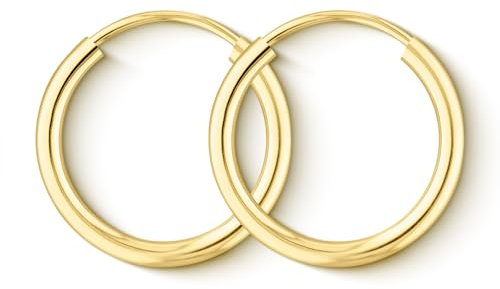 Creolen Echt Gold 15mm 333 Gelbgold, Hoop Ohrringe Set 8 Karat Echtgold für Damen Herren, Basic Ohrschmuck für Frauen Mädchen mit Schmuck Geschenk Box Made in Germany