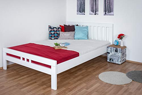 Easy Premium Line Doppelbett K8 in Überlänge 160 x 220 cm, Buche Vollholz massiv weiß lackiert