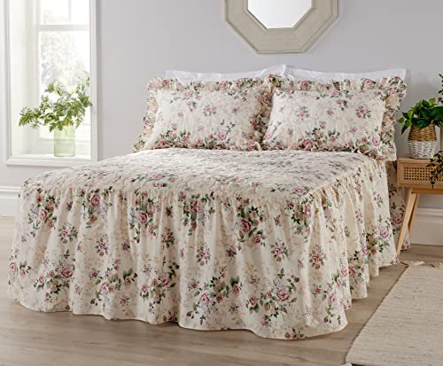 Diana Cowpe Kingsize Rose Garden Floral Flower Fitted Bedspread With 2 Matching Pillow Shams 152cm x 210cm With 56cm Drop