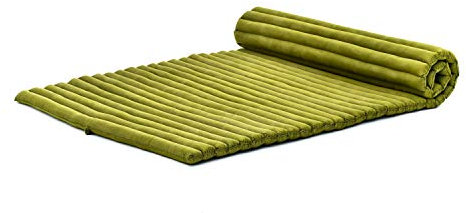 Leewadee Kapok Rollmatte – Handgefertigte Schlaf- & Relax Faltmatte aus Thailand, vielseitig als Gästebett, Campingmatte, Yogamatte oder Futon nutzbar, 190 x 100 cm, Grün