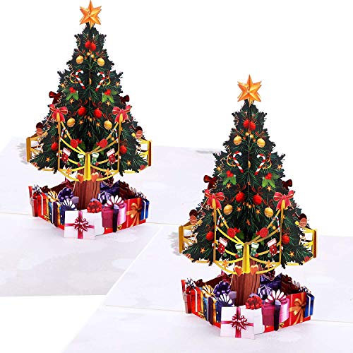 INTVN 2 Stück Pop-Up-Weihnachtskarte 3D Grußkarten Weihnachtsbaum Karte mit Umschlag Weihnachtskarte für Frauen Männer Junge Kinder