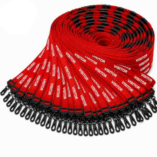 PCL Media ltd Besucher-Lanyards mit Kunststoff-Clip, bedruckt, mit Sicherheitsclip, Rot, 100 Stück