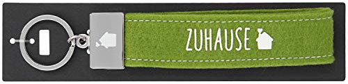 Depesche 4298-107 Schlaufen Schlüsselanhänger aus Filz, mit graviertem Metallabschluss und kultigem Aufdruck, Zuhause, grün, Circa 18,7 x 4,4 x 1 cm