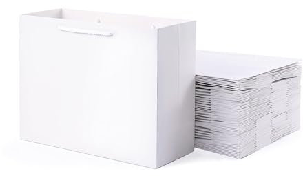 SHIPKEY Weiße Geschenktüten (40,6 x 15,2 x 30,5 cm), extra große Geschenktüten, luxuriöse weiße Papiertüten mit Griffen, Krafttüten, perfekt für Geburtstagsfeiern, Hochzeiten, 10 Stück