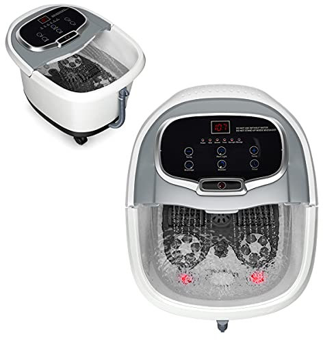 RELAX4LIFE Fußbadewanne elektrisch, Fußbad Massagegerät 10-60 min. Timer, 35-48℃, Rollbare Fußwasserwanne mit Universalrädern & Bremsen, Fußmassage mit Heizungs- & Dusch-Funktion (Grau)