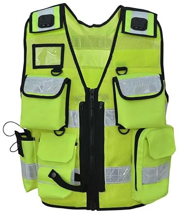 By Johanna Sicherheitswesten Multifunktionsweste Kennzeichnungsweste Einsatzweste Schutzweste security Westen Werkschutz Reflektierend 213 Gelb + 2 Patch FEUERWEHR