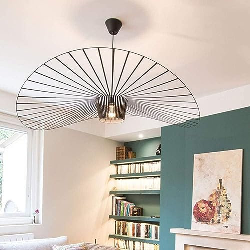 Vertigo Hängeleuchte Retro Schwindel Kronleuchter Pendelleuchte, Glasfaser + Faser Stoff Hut Design Moderne Wohnzimmer Küche Bad Dekorative Beleuchtung, E27 (120cm, Black)